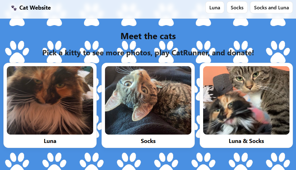 Screenshot of my Cat Website homepage